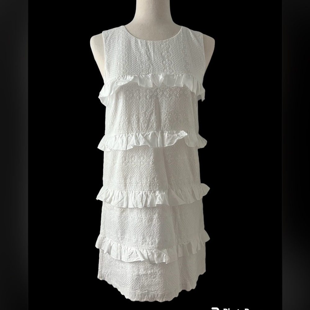 Lili's Closet Anthropologie NWOT‎ White Cotton Ruffle sheath mini dress sz small